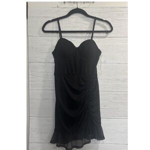 B. Smart Black Ruched Mini Dress NWT Size Small Spaghetti Strap Ruffle Hem